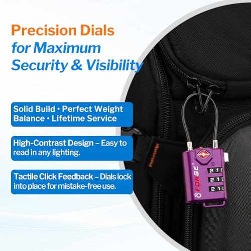 Forge TSA Approved Luggage Locks, Re-settable Combination with Alloy Body (Dark Purple 4 Locks) - color: Purple4PK