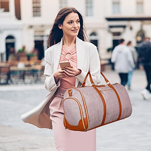 Garment Bag for Travel, Convertible Carry-on Duffel with Shoe Compartment, Waterproof & Wrinkle-Free Suit Carrier, Foldable & Lightweight, 50L - color: Pink
