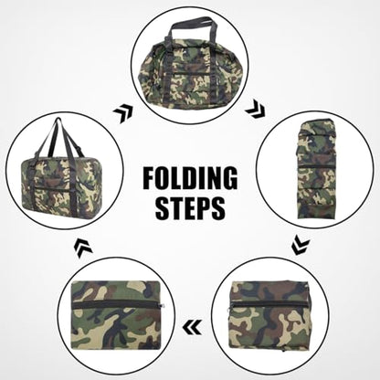 Small Duffle Bag for Men Women, Mini Gym Bag Foldable Travel Tote Carry On Luggage with Trolley Sleeve, Green Camo - color: Green camo, size: 23L