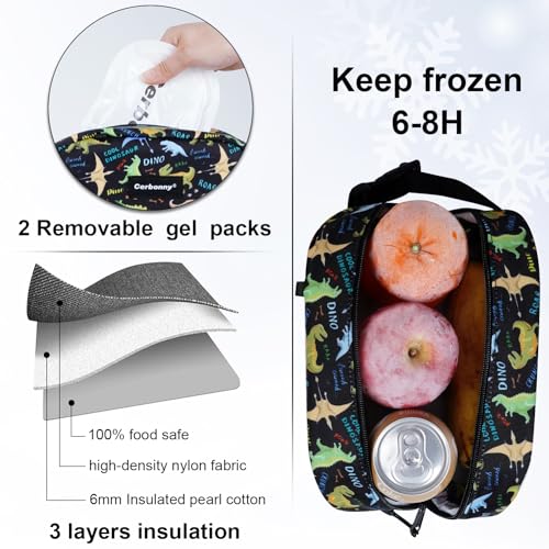 Cerbonny Small Cooler Bag, Freezable Snack Bag, Mini Cooler, Small Insulated Bag For Work, School, Travel, Picnic, Camping & Daily Use - color: Black Dinosaur