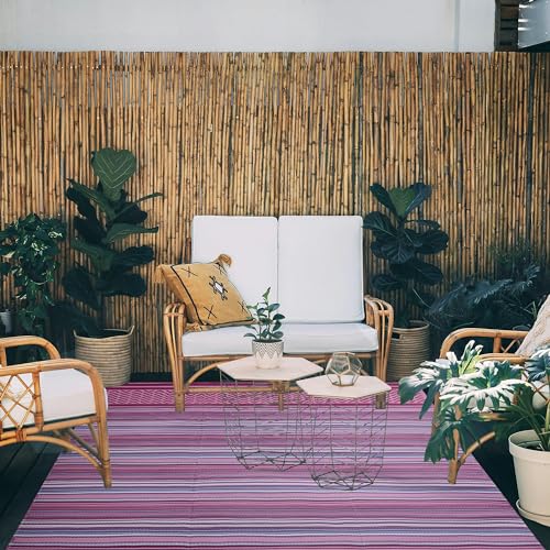 Reversible Outdoor/Indoor Plastic Rug Plastic Straw Rug Waterproof Portable Mat, Easy to Clean and Fold,Perfect for Garden, Patio, Picnic, Decking-（Pink Purple,9x12Ft） - color: Pink Purple, size: 9 x 12 feet