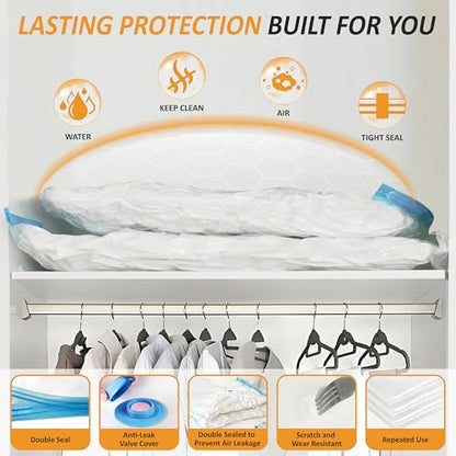 Cozy Essential Vacuum Storage Bags, 80% Compression Vacuum Seal Space Saver Plastic Packaging Bags for Clothes, Blankets, Pillow, Bedding, Comforters, Sealer Clothing Storage,10 Jumbo