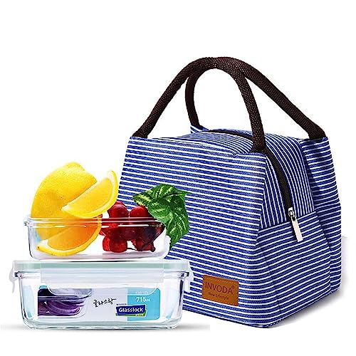 Lunch Bags Reusable Lunch Tote Bags Portable Lunch Cooler Bag Lunch Holder Insulated Lunch Box Bag for Picnic Office Beach (Blue) - color: Blue