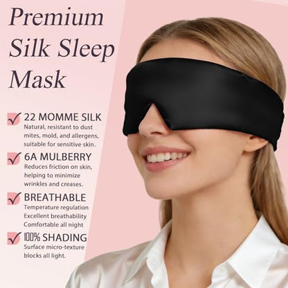Silk Sleep Eye Mask for Side Sleeper Men Women, Eye Mask Sleeping 100% 22 Momme Pure Mulberry Silk for Night Sleep,Travel, Face-Hugging Padded Eye Cover for Sleeping with Adjustable Band-Black - color: Black