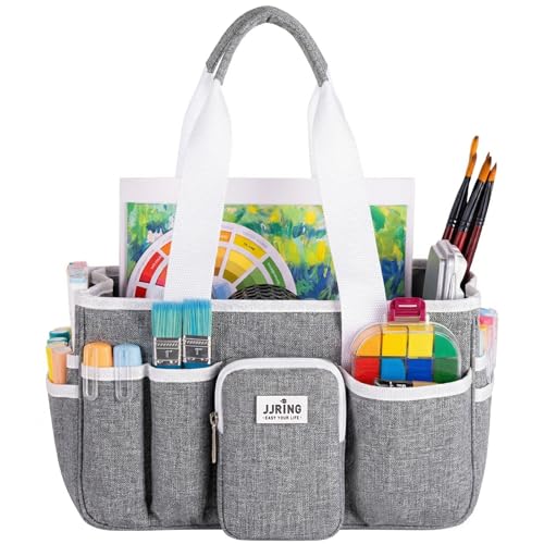 Jjring Craft Organizer Tote Bag, Portable Art Caddy with Adjustable Divider&Secure Zipper Pocket, Foldable Storage Tote for Scrapbooking, Sewing, Artist and Home(Grey) - color: Grey, size: Small