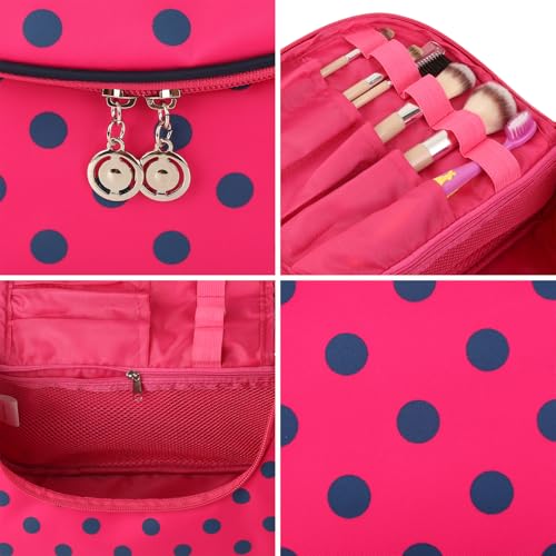 Yeiotsy Travel Cosmetic Bag for Women – Polka Dot Makeup Bag Organizer & Hanging Toiletry Bag - color: Rose Red