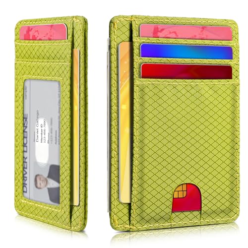 Artpaxy Slim Wallet for Men & Women, Minimalist Front Pocket Card Holder for Travel, RFID Blocking, Water Resistant Nylon Wallet for ID & Cash & Credit Card - color: Bright Yellow