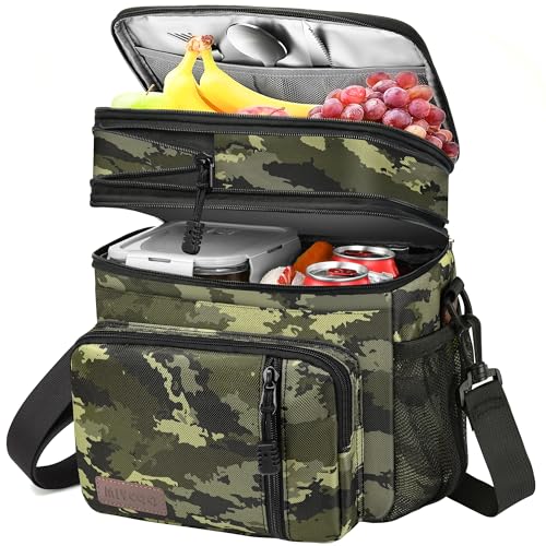 MIYCOO Lunch Bag & Lunch Box for Men Women, Double Deck Leakproof Insulated Soft Large Adult Camping Cooler bag for Work, Beach, Picnic, Travel (Camouflage, 15L) - color: Camouflage, size: 15L