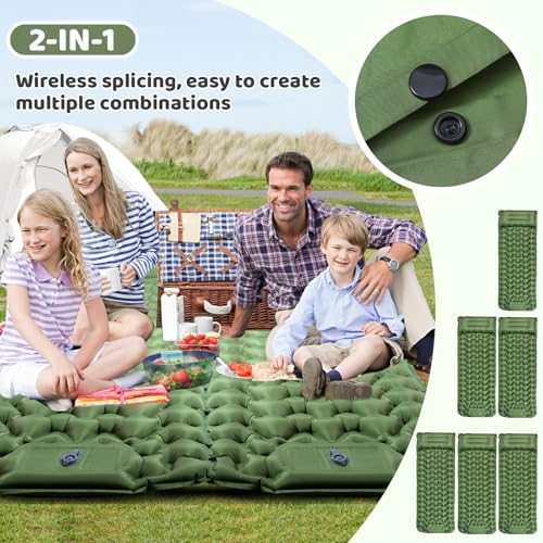 Sleeping Pad for Camping - Ultralight (1.9lbs) Inflatable Camping Mattress with Built-in Pillow & Foot Pump, 4" Thick Compact Air Pad for Backpacking, Hiking, Traveling, One-Second Deflation - color: Army Green