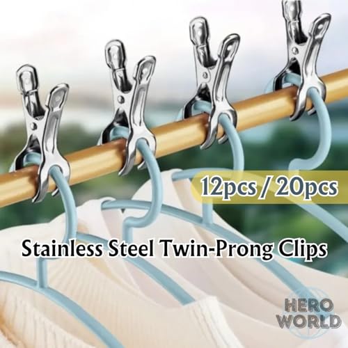 Stainless Steel Windproof Laundry Clips – Heavy-Duty Clothes Pins Rust-Resistant Twin-Prong Towel & Bath Towel Clips (12, 3.5") - size: 3.5"