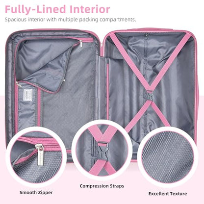 LARVENDER Carry on Luggage 22x14x9 Airline Approved Hardshell Suitcase with Wheels TSA Lock, PC+ABS Lightweight Suitcase Set for Women with Travel Backpack, Peach Sparkling, 3 Piece Set - color: Peach Sparkling-20BP, size: 3 Piece Set (Backpack/TB/20)