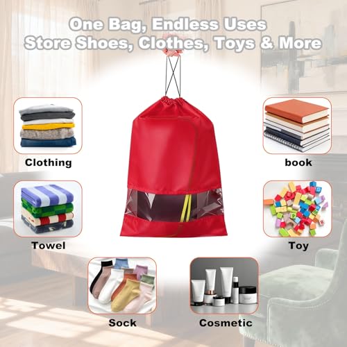 20 Pack Shoe Bags for Travel, 17" x 12.6" Drawstring Shoe Organizers with Clear Window, Breathable Non-Woven Dustproof Pouches for Luggage & Closet (Red) - color: Red