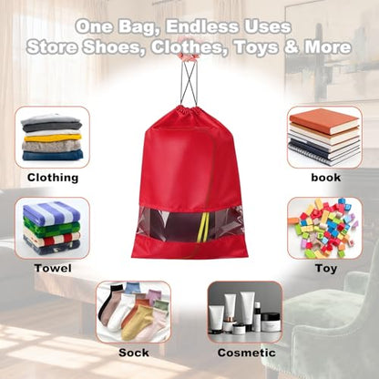 20 Pack Shoe Bags for Travel, 17" x 12.6" Drawstring Shoe Organizers with Clear Window, Breathable Non-Woven Dustproof Pouches for Luggage & Closet (Red) - color: Red