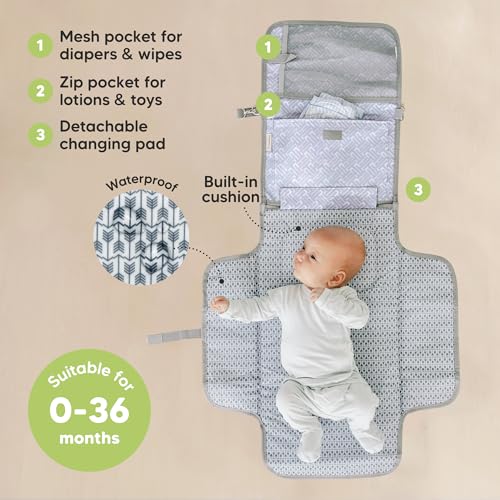 KeaBabies Portable Diaper Changing Pad, Travel, Car - Large Waterproof Baby Changing Mat, Wipeable, Padded, On The Go Travel Diaper Clutch Bag, Easy to Use Pockets for Newborn Essentials (Gray Mod) - color: Gray Mod