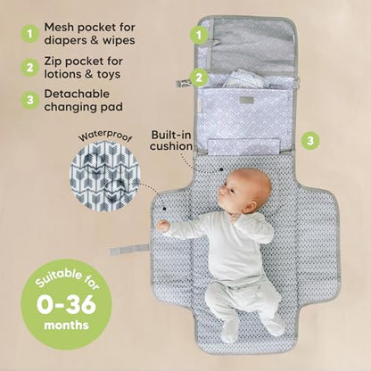 KeaBabies Portable Diaper Changing Pad, Travel, Car - Large Waterproof Baby Changing Mat, Wipeable, Padded, On The Go Travel Diaper Clutch Bag, Easy to Use Pockets for Newborn Essentials (Gray Mod) - color: Gray Mod