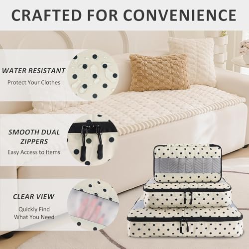 U+U 5 Set Packing Cubes for Travel Essentials Ultralight Luggage Packing Organizers with Laundry Bag and Shoe Bag for Vacation, Business Trip and Camping (Polka Dot) - color: Polka Dot