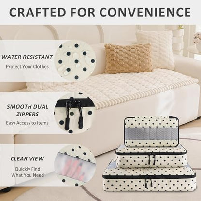 U+U 5 Set Packing Cubes for Travel Essentials Ultralight Luggage Packing Organizers with Laundry Bag and Shoe Bag for Vacation, Business Trip and Camping (Polka Dot) - color: Polka Dot