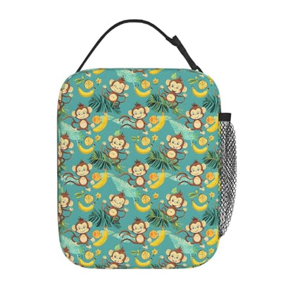 Insulated Lunch Box for Kids Boys Girls, Reusable Lunch Bag for School, Office, Work, Picnic, Travel, Monkeys and Tropical Fruits Lunch Box - color: lunch box 97