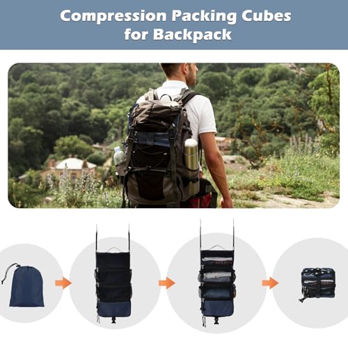 Surblue Hanging Travel Organizer Portable Hanging Luggage Organizer Multiple Compartments Collapsible Compression Closet Packing Cubes,Navy,S - color: Navy, size: Small