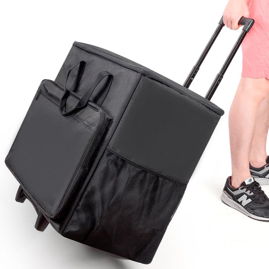 BUBM Desktop Computer Carrying Case, Padded Nylon Carry Tote Bag for Transporting Computer Tower PC Chassis, Keyboard, Cable and Mouse - color: Black-Wheels 27 INCH