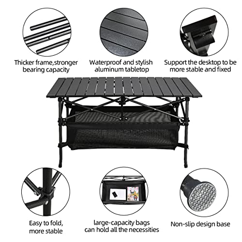 WUROMISE Lightweight Aluminum Folding Camping Table (37.13” x 21.57” x 19.69”), Portable Roll-Up Design for Outdoor, Camping, Beach, BBQ, Patio, and Picnic, Durable & Waterproof with Carrying Bag - size: Medium
