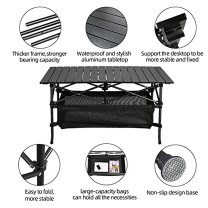 WUROMISE Lightweight Aluminum Folding Camping Table (37.13” x 21.57” x 19.69”), Portable Roll-Up Design for Outdoor, Camping, Beach, BBQ, Patio, and Picnic, Durable & Waterproof with Carrying Bag - size: Medium