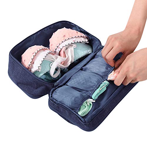 Portable Underwear Bra Storage Bag Waterproof Travel Organizers Multi-Layer Toiletry Packing Cube - color: Dark Blue