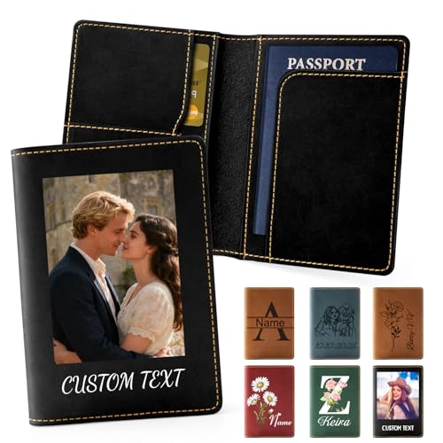 Personalized Passport Holder Custom PU Leather Passport Covers for Travel Customized Passport Wallet Printed Name Travel Wallet Essentials Vacation for Women Men Family, Photo - style: Style7 - Colored Photo