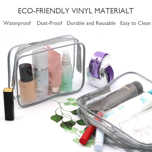APREUTY Clear Makeup Bags, TSA Approved 6Pcs Cosmetic Makeup Bags Set Clear PVC with Zipper Handle Portable Travel Luggage Pouch Airport Airline Bags Bathroom (Gray) - color: Gray-6PCS (Large+Medium+Small)