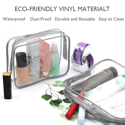 APREUTY Clear Makeup Bags, TSA Approved 6Pcs Cosmetic Makeup Bags Set Clear PVC with Zipper Handle Portable Travel Luggage Pouch Airport Airline Bags Bathroom (Gray) - color: Gray-6PCS (Large+Medium+Small)