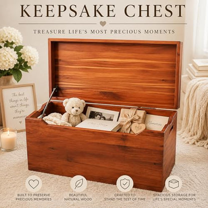 Hope Chest, Wooden Keepsake Box, Memory Storage Trunk, Solid Wood Heirloom Chest, Fully Assembled, Walnut - 30” - color: Keepsake Chest - Walnut