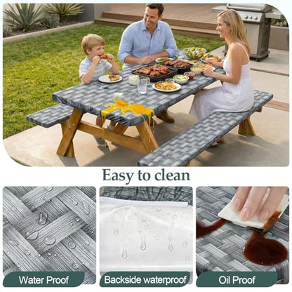 Picnic Table Cover with Bench Covers Camping Essentials Waterproof Windproof Camping Tablecloth with Drawstring Bag, Fitted Rectangle Tables and Seats, 72in, Dark Gray - color: Dark Gray, size: 72in