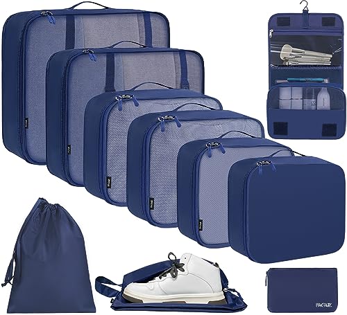 BAGAIL 6 Set/8 Set/10 Set Packing Cubes Various Sizes Packing Organizer for Travel Accessories Luggage Carry On Suitcase - color: 10-Navy, style: 10 Set-full Mesh