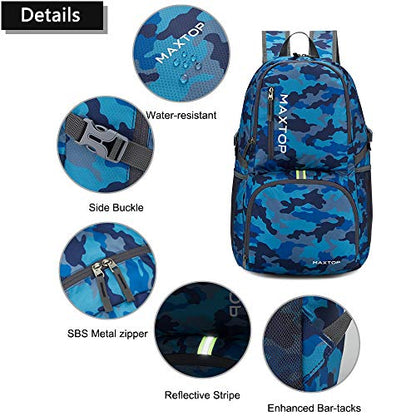 MAXTOP 40/50L Lightweight Packable Backpack for Hiking Traveling Camping Water Resistant Foldable Outdoor Travel Daypack - color: Camo Blue