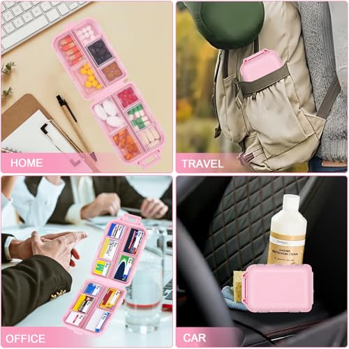Large Pill Box with 189 Medicine Labels - Pill Organizer with Stickers, Medication Travel Case (Pink, 1 Pack) - color: Straw Pink, size: Large