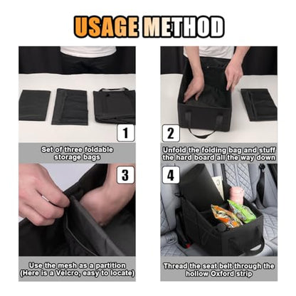 GLSOWEE Car Seat Organizer, Foldable Car Storage Organizer with 4 Cup Holders, Rear & Front Seat Storage Bags, Black