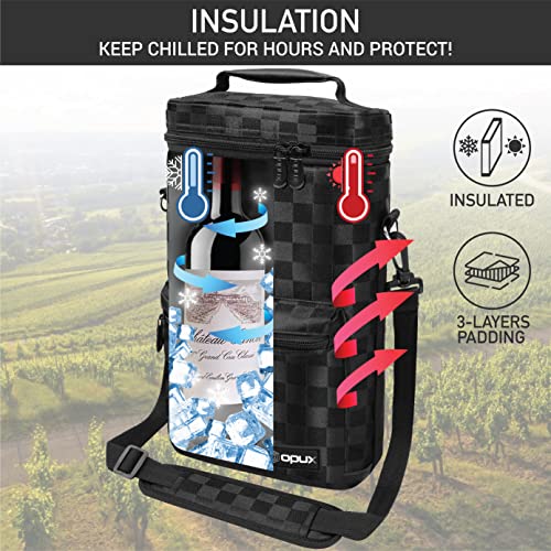 opux Wine Bag 2 Bottle Wine Tote Carrier, Insulated Wine Cooler Bag for Travel Picnic, Leakproof Portable Bottle Padded Case, Wine Gifts For Women Men Wine Lovers Christmas, Black - color: Black