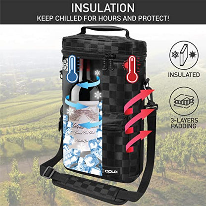 opux Wine Bag 2 Bottle Wine Tote Carrier, Insulated Wine Cooler Bag for Travel Picnic, Leakproof Portable Bottle Padded Case, Wine Gifts For Women Men Wine Lovers Christmas, Black - color: Black