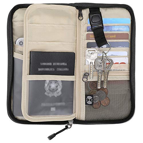ZOPPEN Passport Holder Family RFID Passport Wallet, Passport Holder Women/Men, Travel Wallet Documents Organizer Zipper Case with Removable Wristlet Strap, Travel Essentials for Flying - color: #01 Black