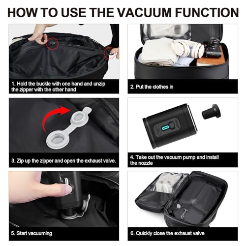 Vacuum Seal Backpack Travel with Pump, Expandable Vacuum Backpack with Air Compression System, Airback Vacpack TSA Lock Water Resistant Carry-On Luggage (Black) - color: Black