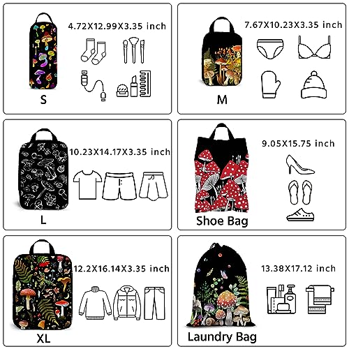 6 Pcs Compression Packing Cubes Waterproof Suitcase Travel Bag Luggage Backpack Organizer Travel Cubes for Packing-Black Mushroom - color: Black Mushroom