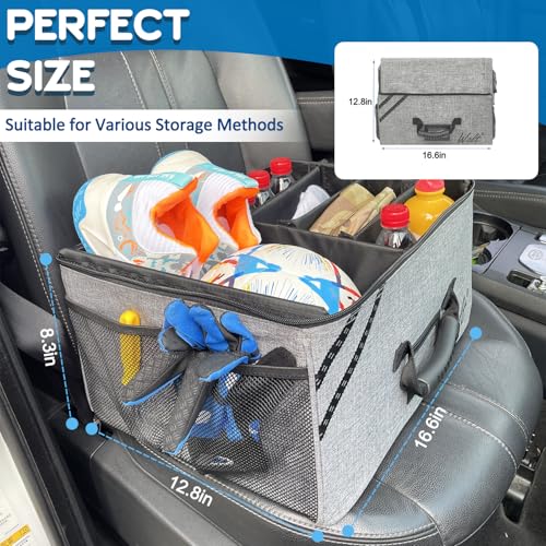 WOLT Car Trunk Organizer with Lid, Collapsible Multi Compartment SUV Organizer with Non-Slip Base Adjustable Straps - color: Gray