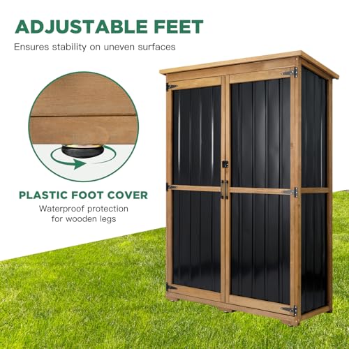 Outdoor Storage Cabinet Waterproof with Shelves, Outdoor Storage Shed Garage Cabinet Weatherproof, Wood & Metal Outside Patio Backyard Garden Pool Storage Tool Organizer - size: 46"L x 18"W x 68"H