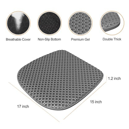 EVEME Large Gel Seat Cushion for Long Sitting with Non-Slip Cover,Soft & Breathable,Seat Cushion for Chair,Car,Office,Desk Chair,Wheelchair - size: 17" x 15" x 1.2" - Gray