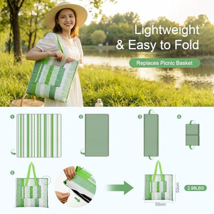 2 in 1 Tote Picnic Blanket Waterproof Outdoor Camping Mat,Large Capacity Beach Blanket 80''x80'' 7Layers Easy to Foldable and Carry. - color: Green