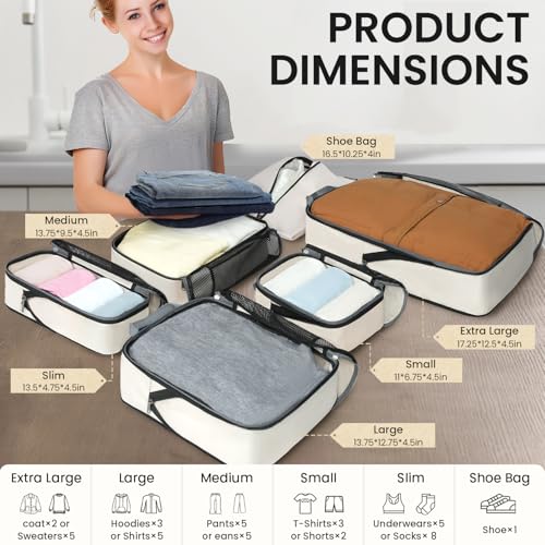 BAGAIL 4 Set/6 Set/8 Set Compression Packing Cubes Travel Accessories Expandable Packing Organizers (Half Mesh, 6-Beige) - color: 6-Beige, style: Half Mesh