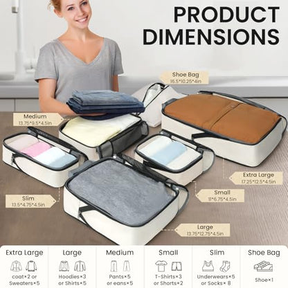 BAGAIL 4 Set/6 Set/8 Set Compression Packing Cubes Travel Accessories Expandable Packing Organizers (Half Mesh, 6-Beige) - color: 6-Beige, style: Half Mesh