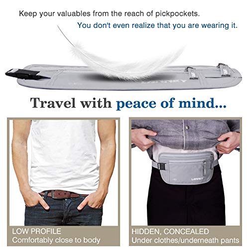 Money Belt for Travel Women and Men Slim Hidden Travel Wallet with RFID Blocking - color: Silver Gray
