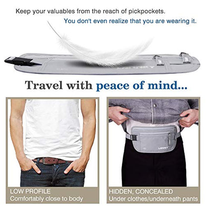 Money Belt for Travel Women and Men Slim Hidden Travel Wallet with RFID Blocking - color: Silver Gray