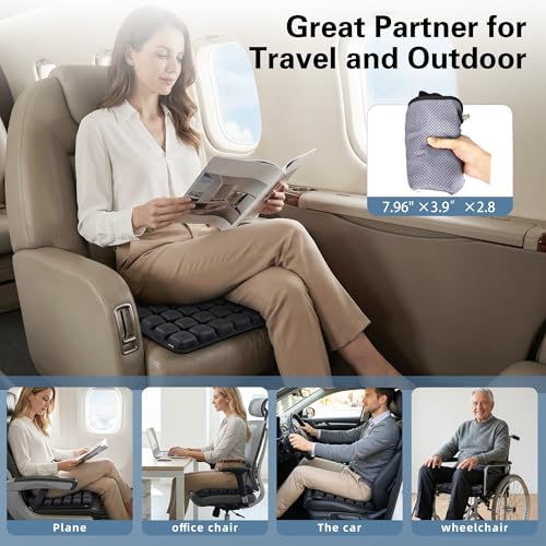 Inflatable Travel Seat Cushion, Built-in Air Pump Car Airplane Chair Cushion for Long Flight Driving Sitting, Office Chair Wheelchair, Pressure Sore Relief, for Sciatica,Coccyx & Buttock Bed Sore SC01